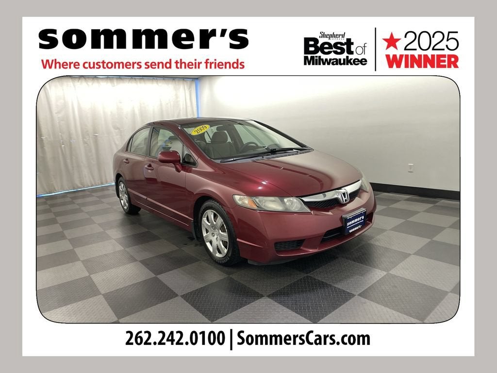 2009 Honda Civic Sdn LX in Red — front three-quarter view