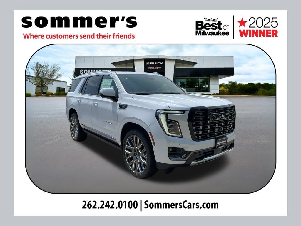 2026 GMC Yukon Denali Ultimate in Glacier White Tricoat — front three-quarter view