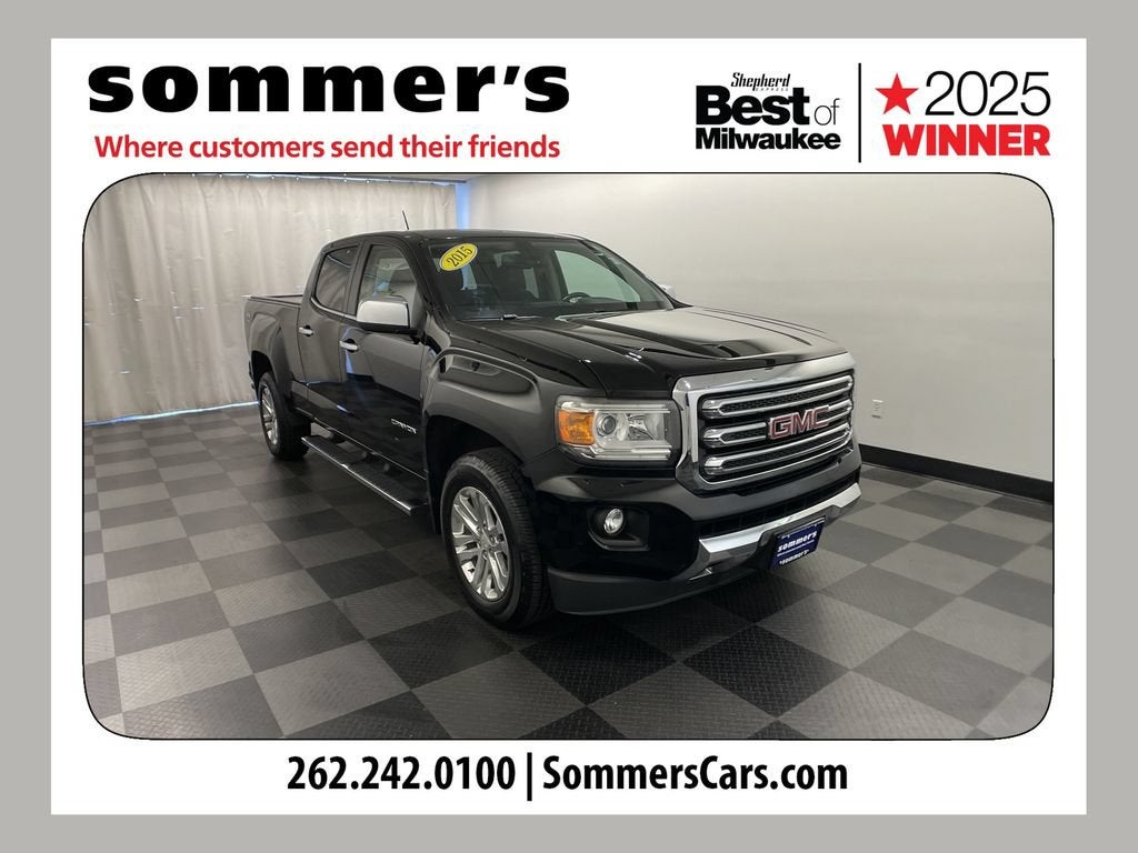2015 GMC Canyon 4WD SLT in Onyx Black — front three-quarter view