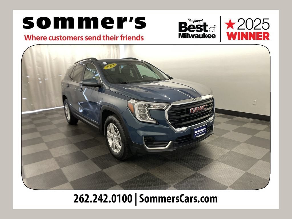2024 GMC Terrain SLE in Downpour Metallic — front three-quarter view