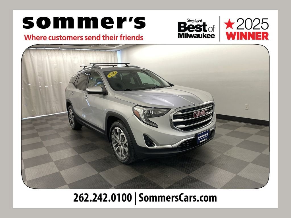 2020 GMC Terrain SLT in Quicksilver Metallic — front three-quarter view