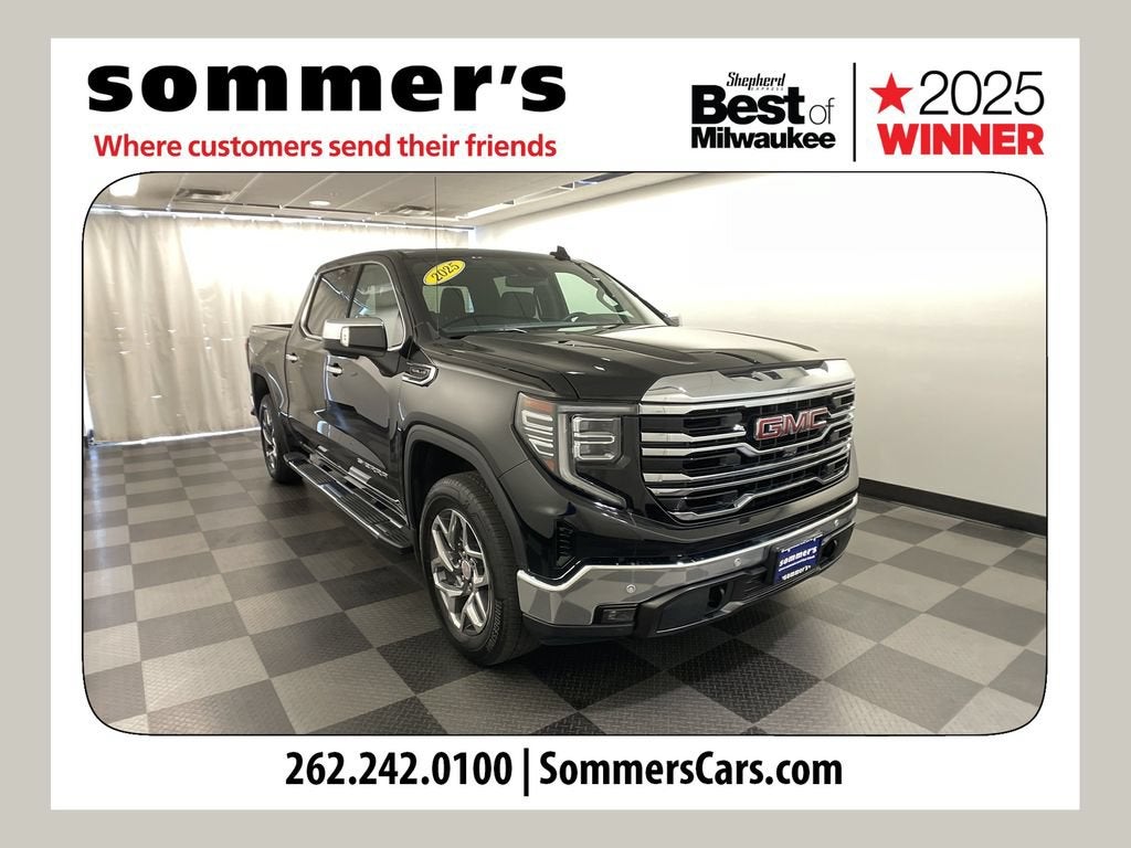 2025 GMC Sierra 1500 SLT in Onyx Black — front three-quarter view