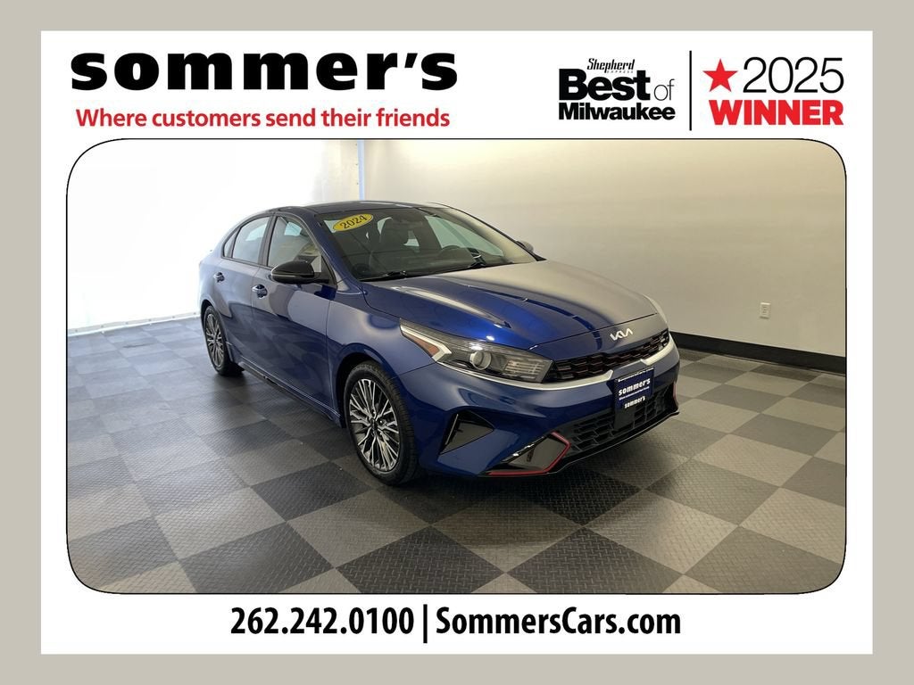 2024 Kia Forte GT-Line in Blue — front three-quarter view