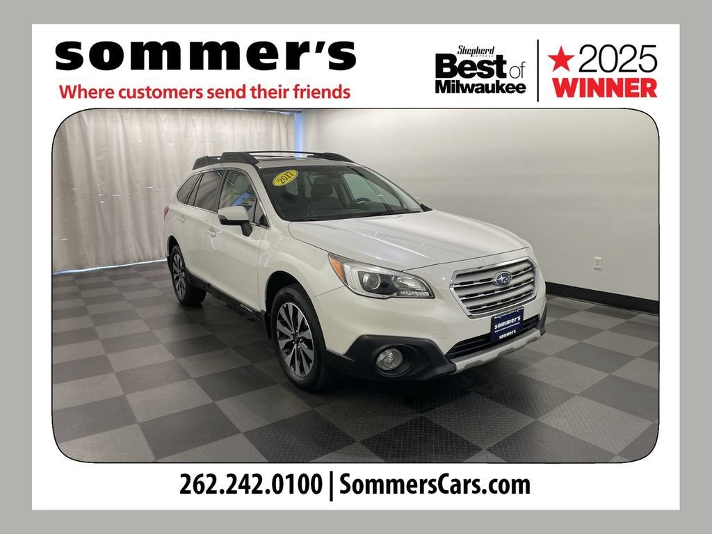 2017 Subaru Outback Limited in White — front three-quarter view