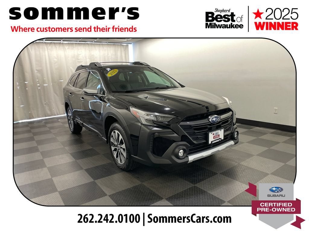 2025 Subaru Outback Touring XT in Black — front three-quarter view