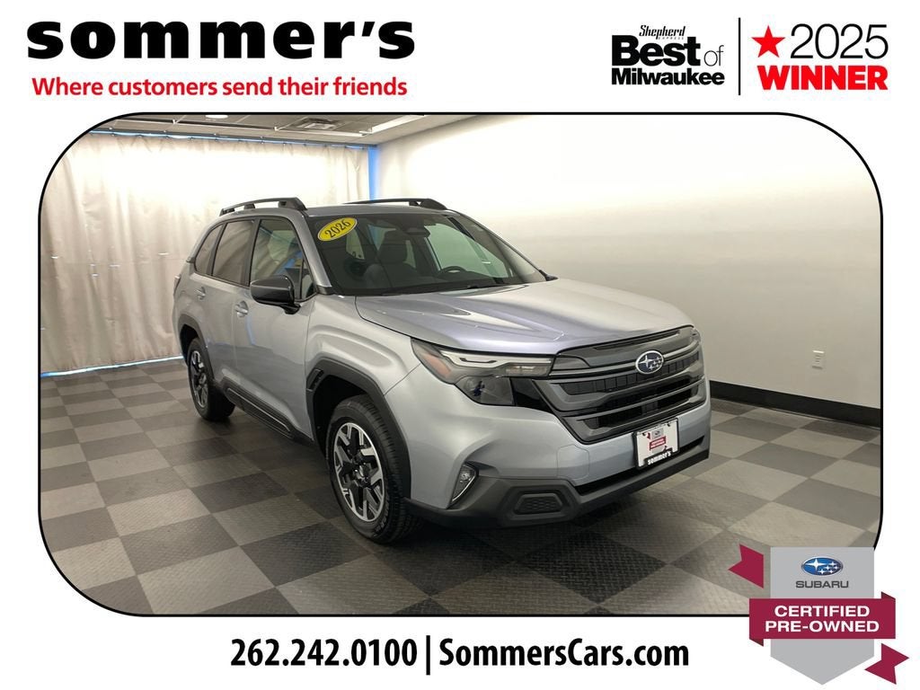 2026 Subaru Forester Premium in Silver — front three-quarter view