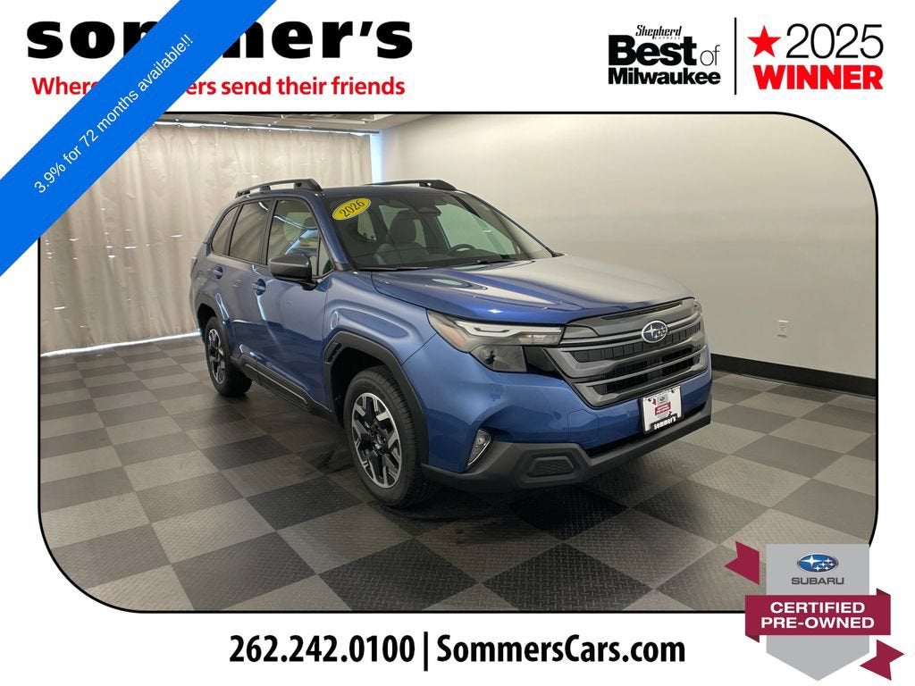 2026 Subaru Forester Premium in Blue — front three-quarter view