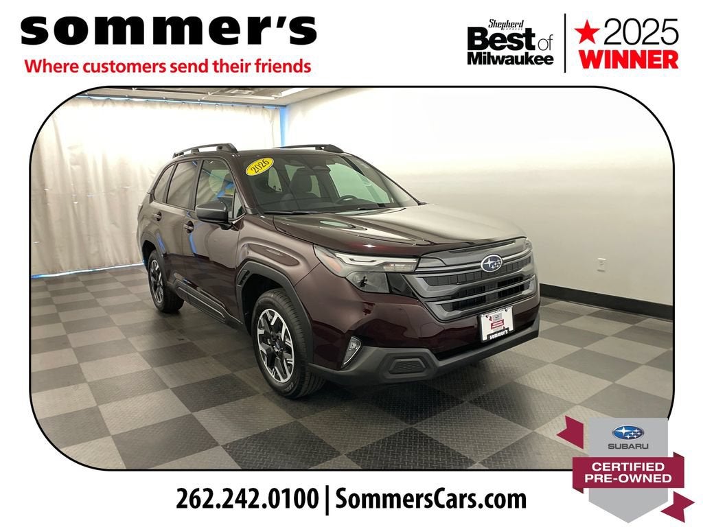 2026 Subaru Forester Premium in Mahogany — front three-quarter view