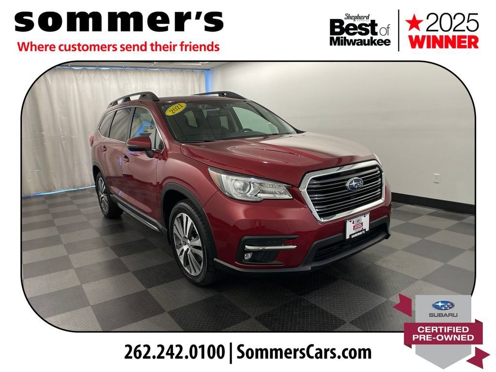 2021 Subaru Ascent Limited in Red — front three-quarter view