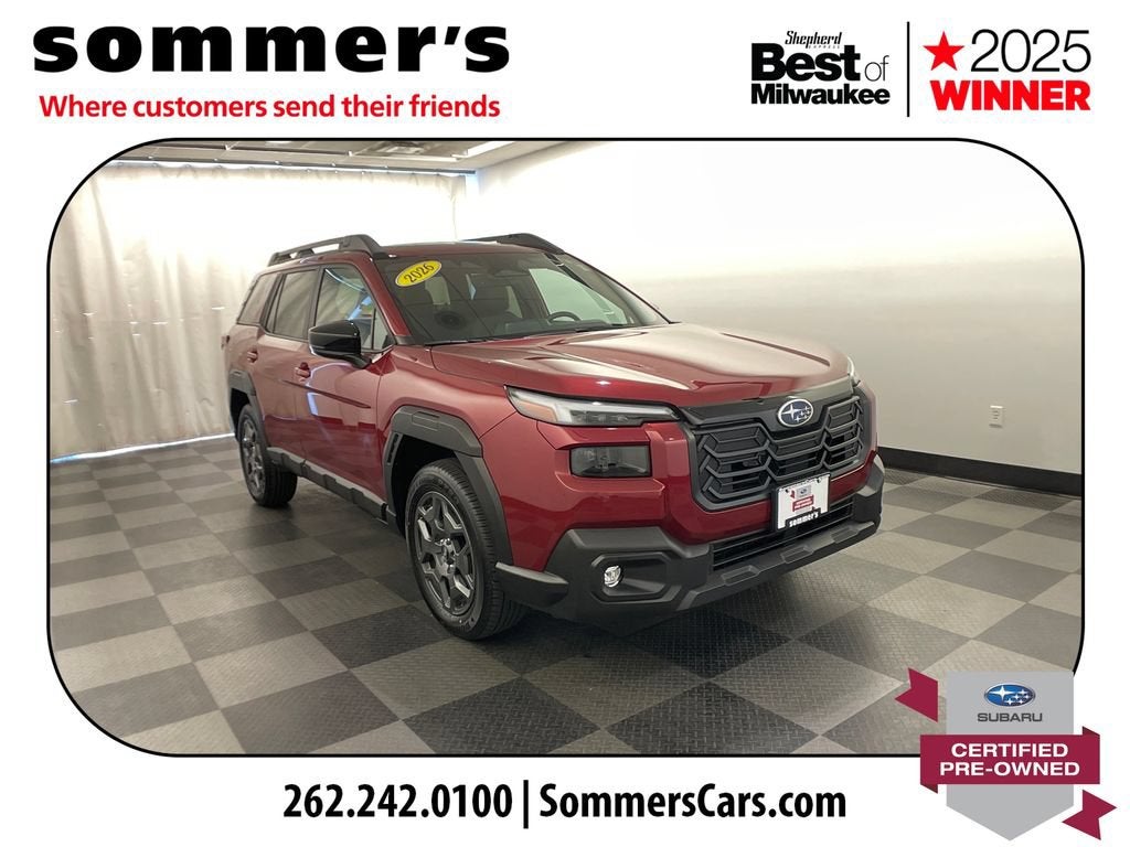 2026 Subaru Outback Premium in Red — front three-quarter view