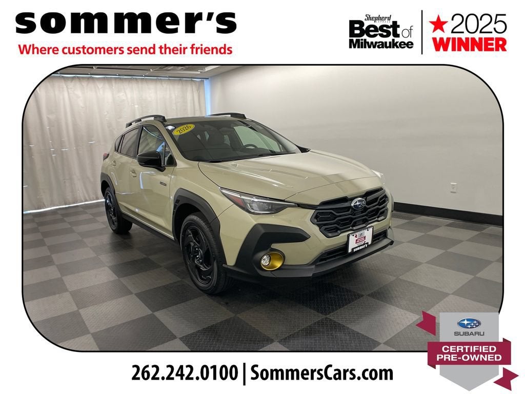 2026 Subaru Crosstrek Sport Hybrid in Sand Dune — front three-quarter view