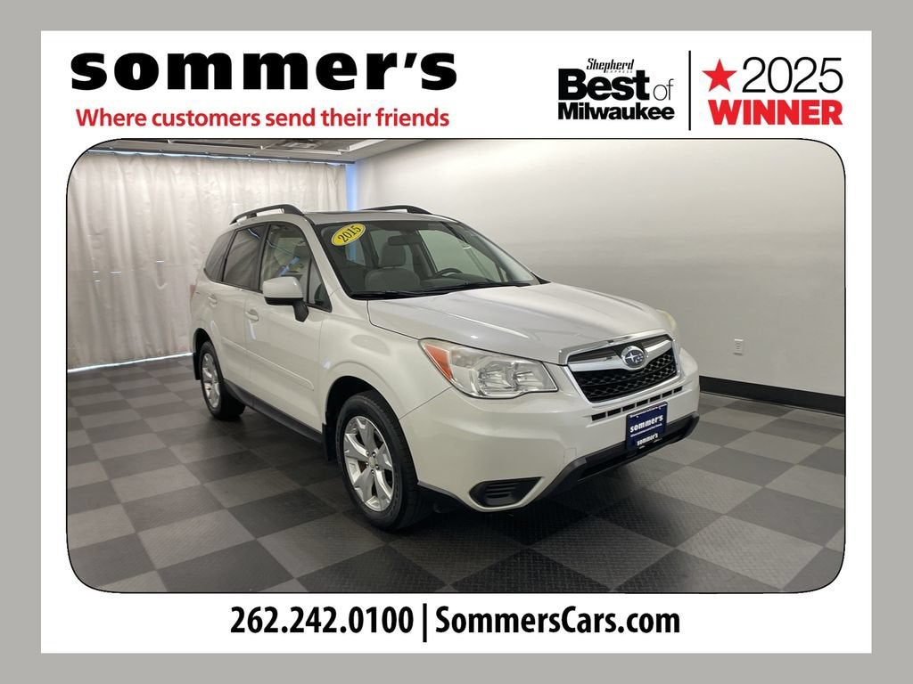 2015 Subaru Forester 2.5i Premium in White — front three-quarter view