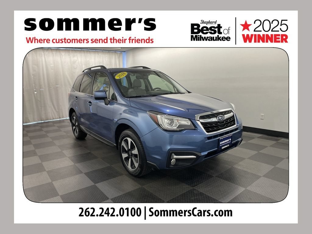 2018 Subaru Forester Limited in Blue — front three-quarter view