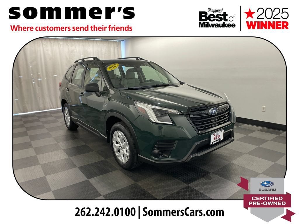 2023 Subaru Forester GRAY in Blue — front three-quarter view