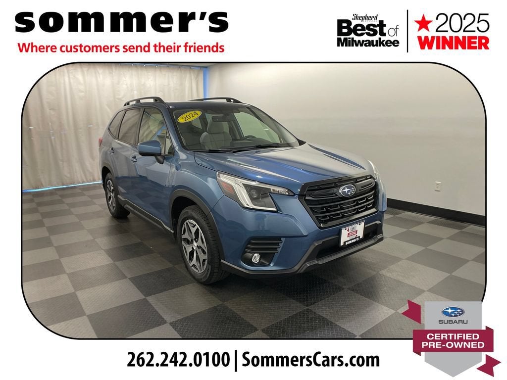 2024 Subaru Forester Premium in Horizon Blue Pearl — front three-quarter view
