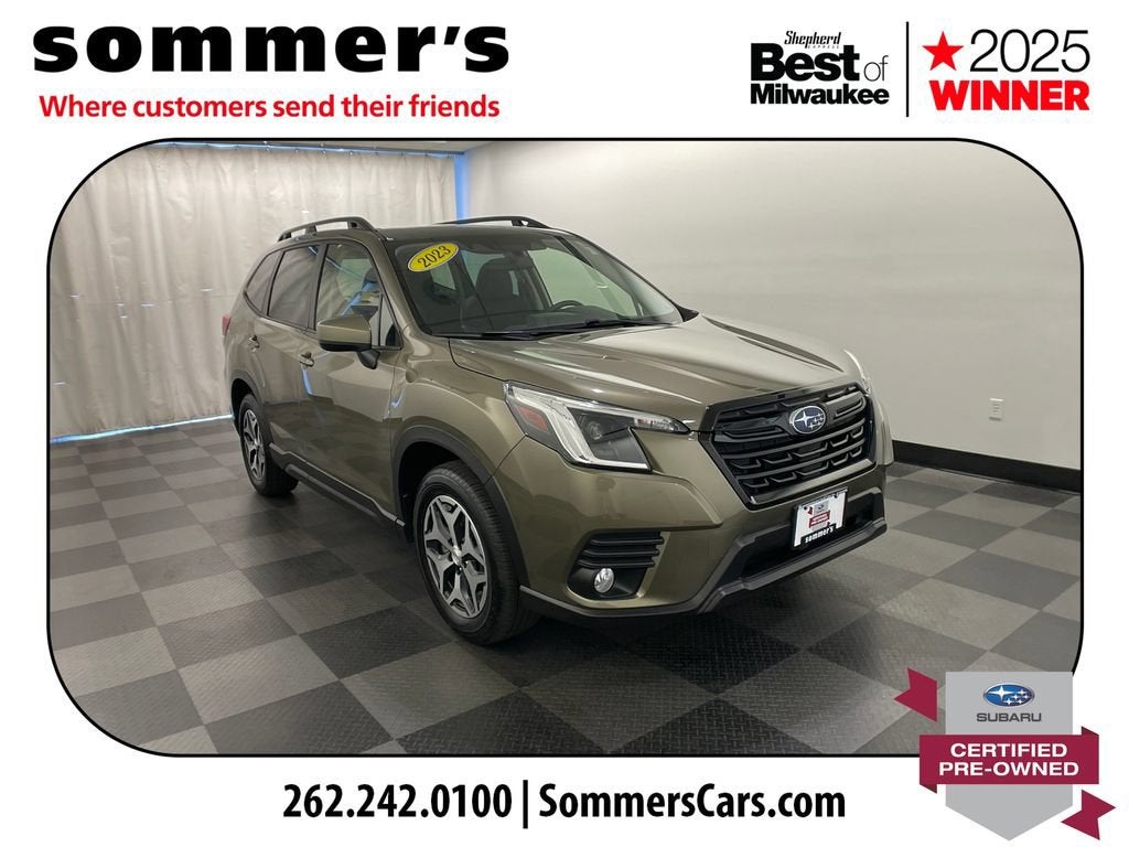 2023 Subaru Forester Premium in Green — front three-quarter view