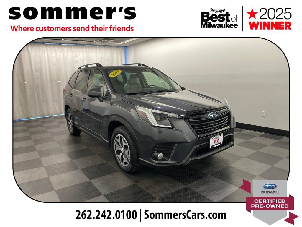 2023 Subaru Forester Premium in Gray — front three-quarter view
