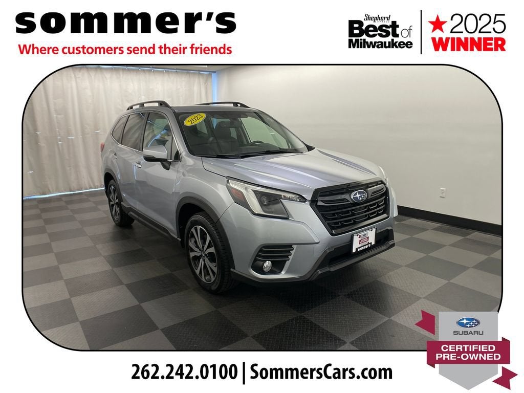 2023 Subaru Forester Limited in Silver — front three-quarter view