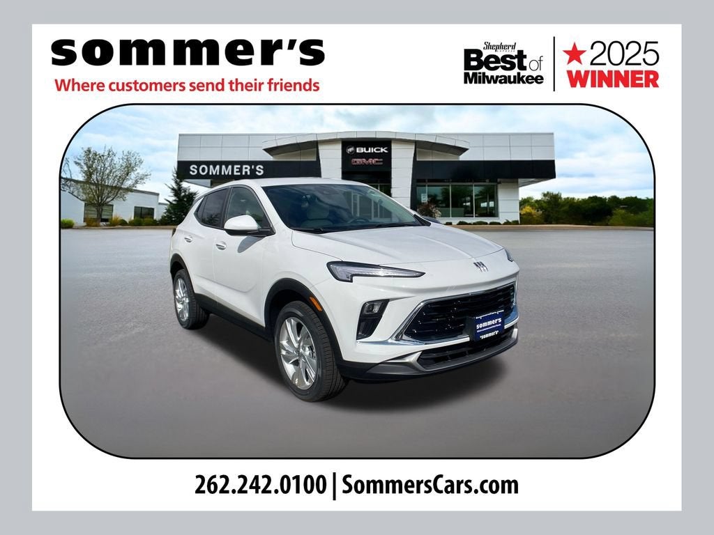 2026 Buick Encore GX Preferred in Summit White — front three-quarter view