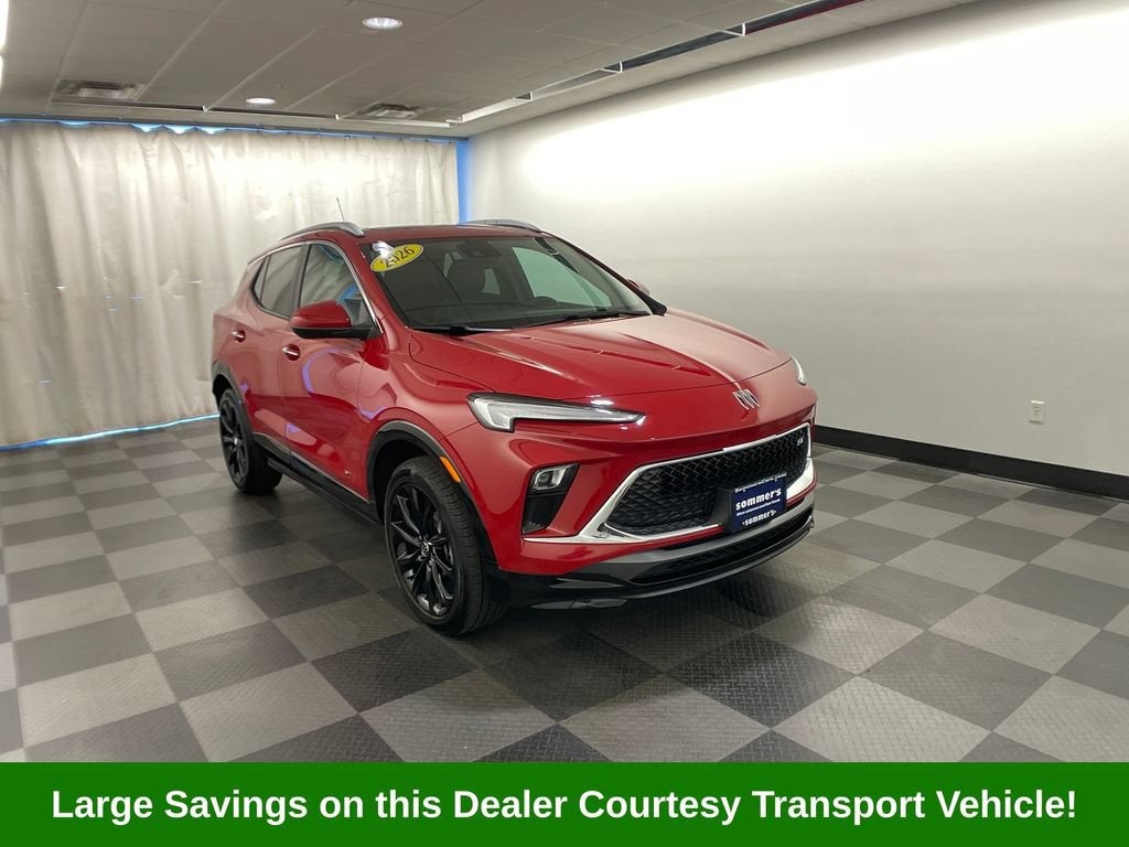 2026 Buick Encore GX Sport Touring in Brilliant Red — front three-quarter view